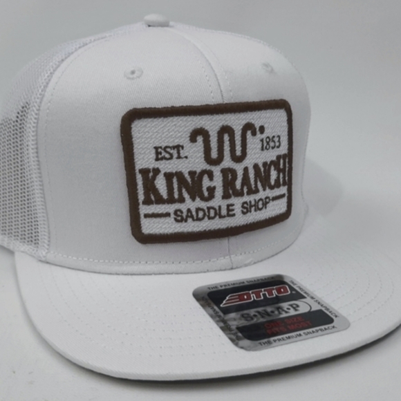 King Ranch White Flat Bill Trucker Mesh Embroidered Patch Hat Western Wear Cowbo - Picture 8 of 9
